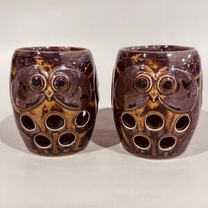 (2) Vintage Otagiri Stoneware‎ Owl Shaped Candle Votive Holders